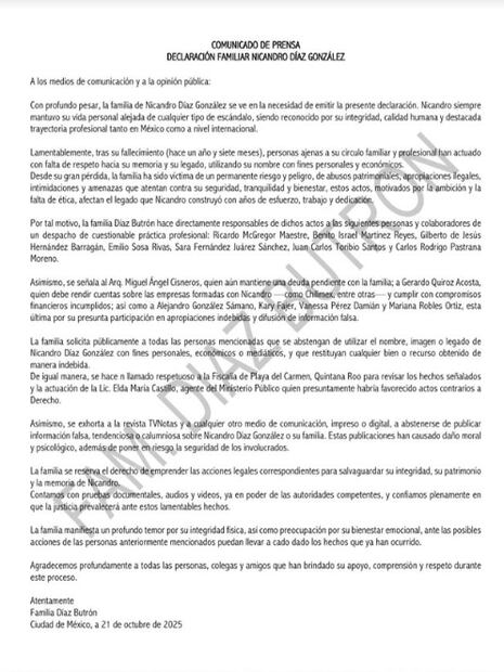 La familia de Nicandro Díaz comparte comunicado, fechado el martes 21 de octubre.
Foto: Instagram, vía @victxriadiaz