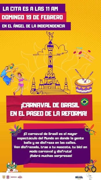 Llega el carnaval de Brasil al Paseo Dominical “Muévete en Bici”
