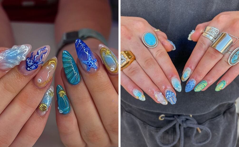 Los sets llenos de detalles también se inspiran en el océano esta temporada. Foto: Especial. Instagram @nailz.by_lily @maddiej_nails