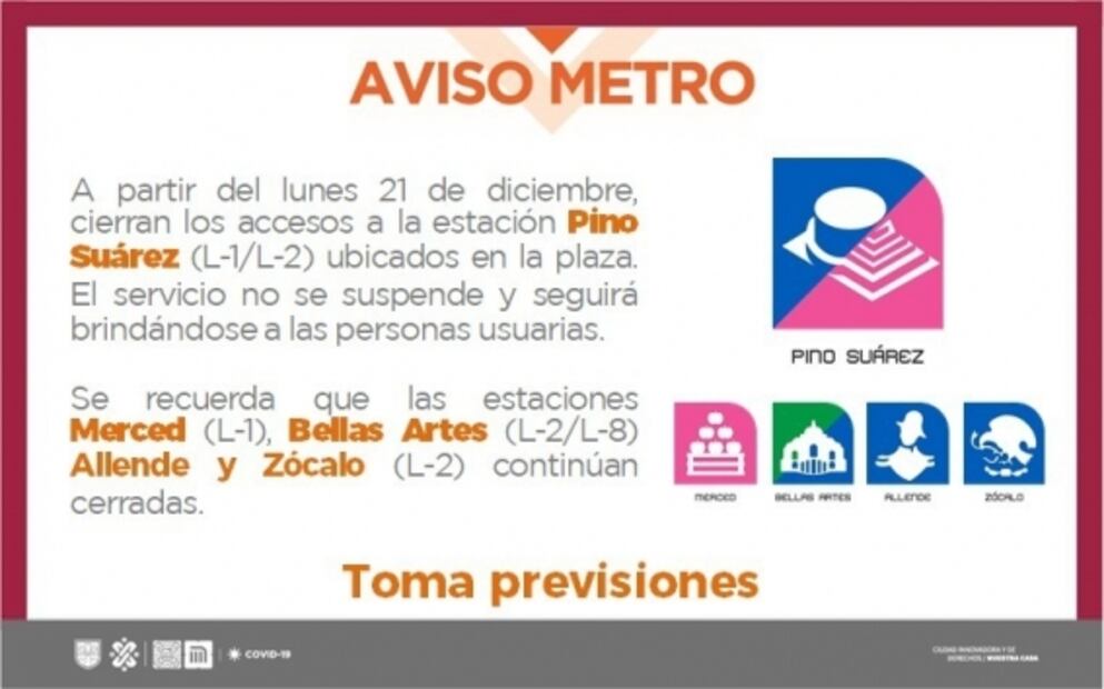 Metro CDMX cierra algunos accesos de Pino Suárez para evitar aglomeraciones