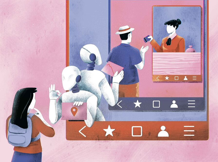 El concepto “Business 4.0” engloba recursos como inteligencia artificial, internet de las cosas  pagos digitales que, aplicados al turismo, ofrecen los servicios que serán más demandados en la ‘nueva normalidad’. Ilustración: Ana Cortés. El Universal