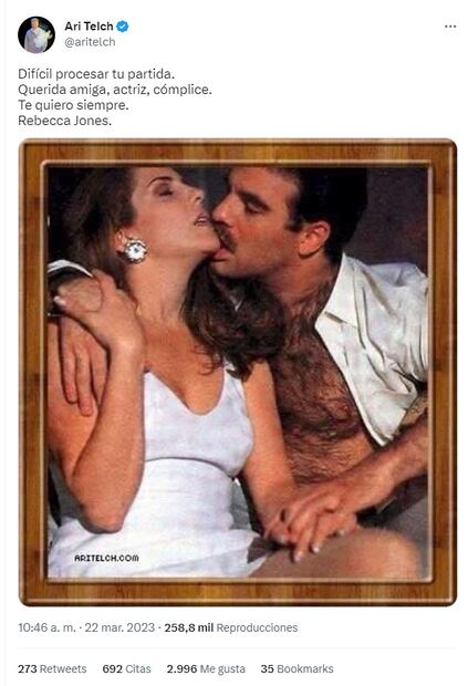 Tweet de Ari Telch para despedir a la actriz Rebecca Jones. / Foto: Twitter.