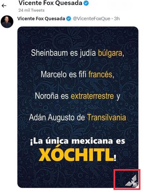 Tuit de Vicente Fox Quesada. Foto: Captura/ @VicenteFoxQue
