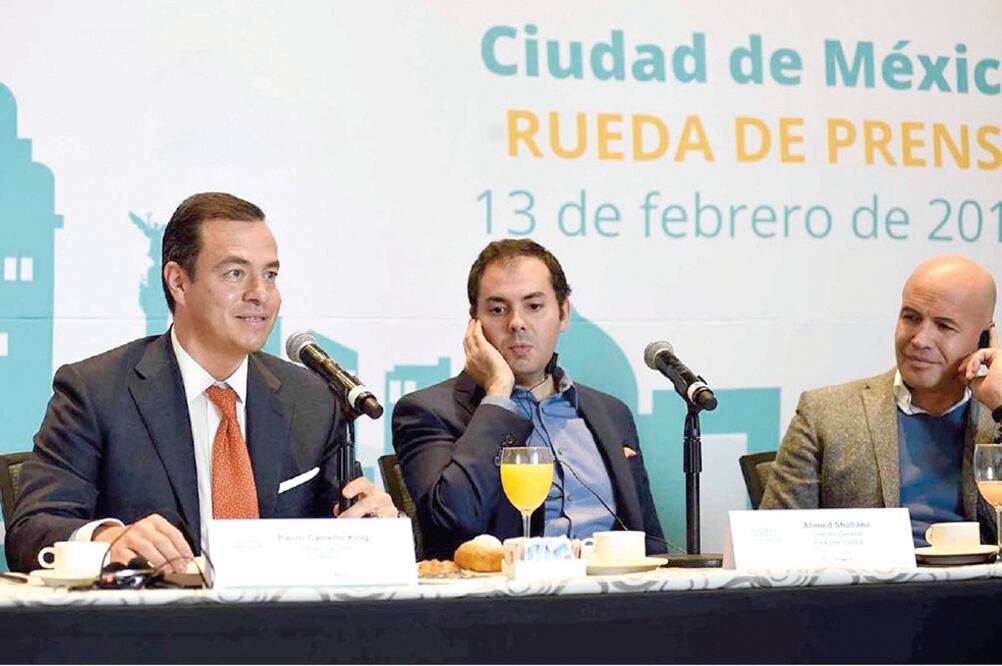 Paulo Carreño King, director de Proméxico, (primero a la izq.) y directivos de fondos de inversión, entre ellos el actor Billy Zane (tercero a la der.). (CORTESÍA)