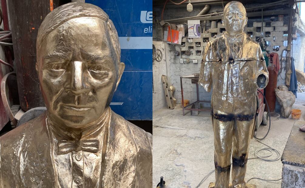 Así fue el proceso de construcción de la escultura de Benito Juárez, que está hecha de bronce y mide 2 metros (12/04/2025). Foto: Especial