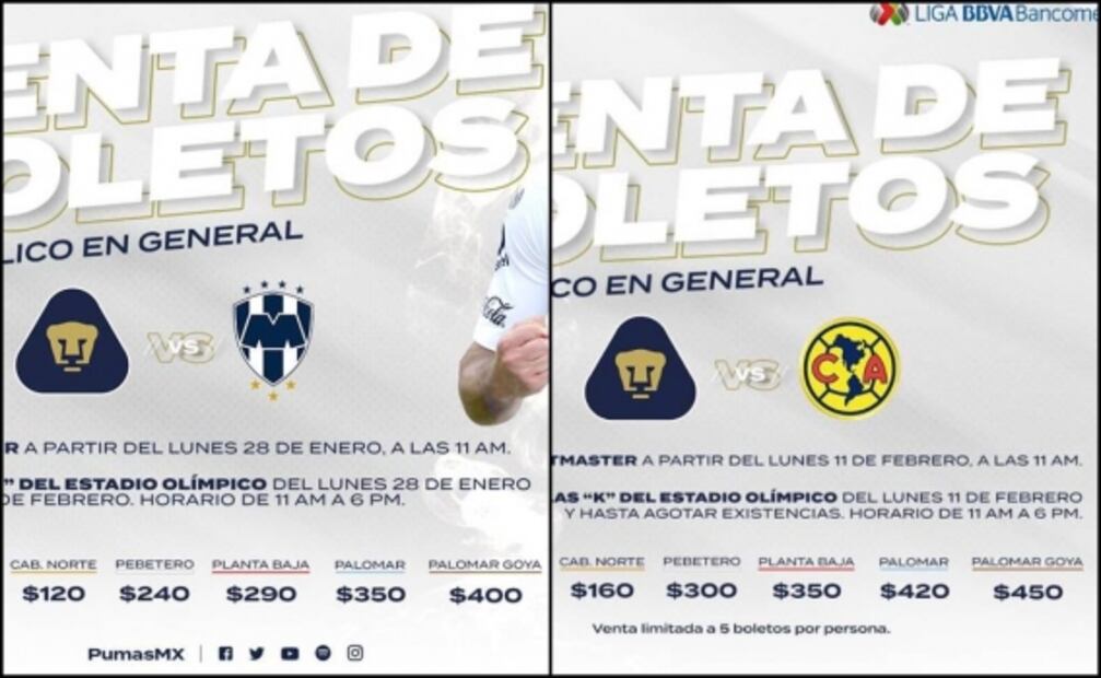 Suben de precio los boletos para el Pumas vs América