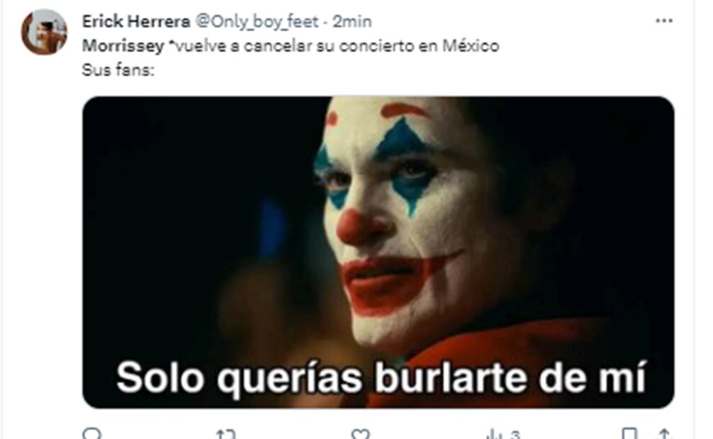 Memes cancelación Morrissey. Foto: Captura de pantalla