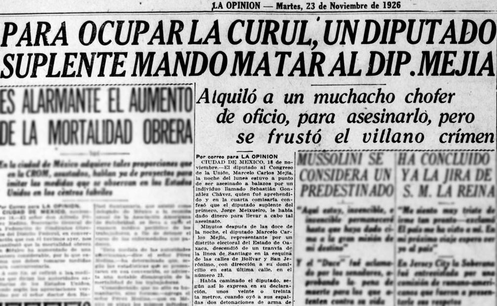 Cobertura del diario estadounidense La Opinión, sobre el atentado contra Marcelo C. Mejía. Foto: La Opinión/Library of Congress/ESPECIAL.