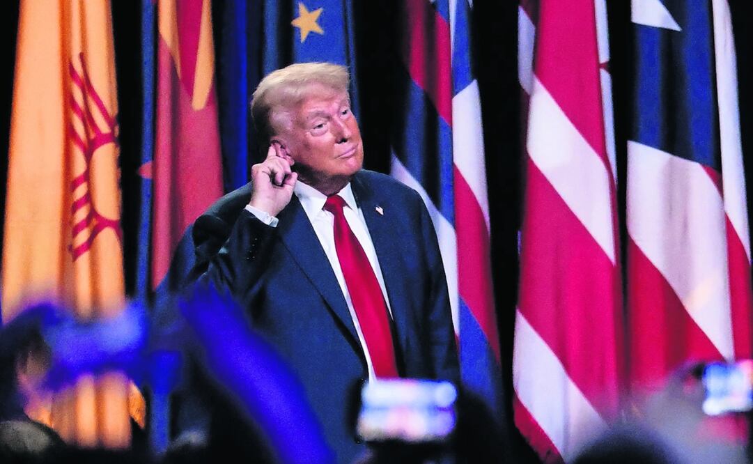 Donald Trump al pronunciar un discurso en la Conferencia General y Exposición de la Asociación de la Guardia Nacional de EU, en Michigan. Foto: Agencias/Archivo