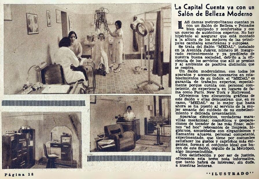 Anuncio de otro salón de belleza, el Medal, ubicado en avenida Juárez y según la información era de los más modernos. Años 30. EL UNIVERSAL ILUSTRADO. Hemeroteca EL UNIVERSAL.