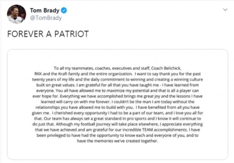 Tom Brady se despide de los Patriots de Nueva Inglaterra