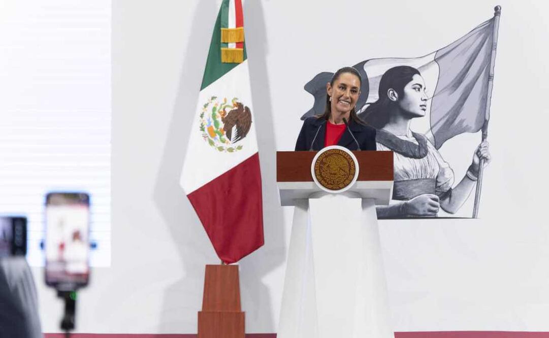 La presidenta Claudia Sheinbaum Pardo en conferencia de prensa matutina en el salón de la Tesorería de Palacio Nacional este 7 de julio del 2025. Foto: Presidencia.