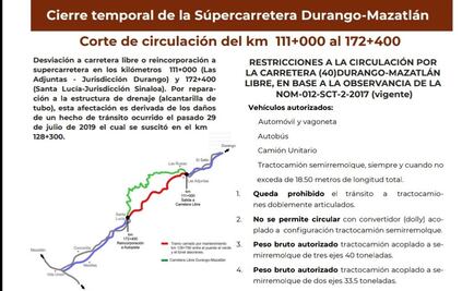 Por obras, cierran carretera Durango-Mazatlán por tiempo indefinido