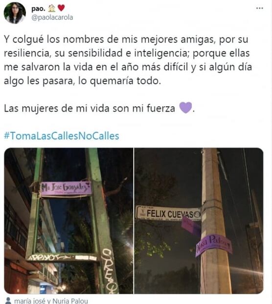 Mujeres ponen a calles el nombre de sus madres, amigas e ídolas