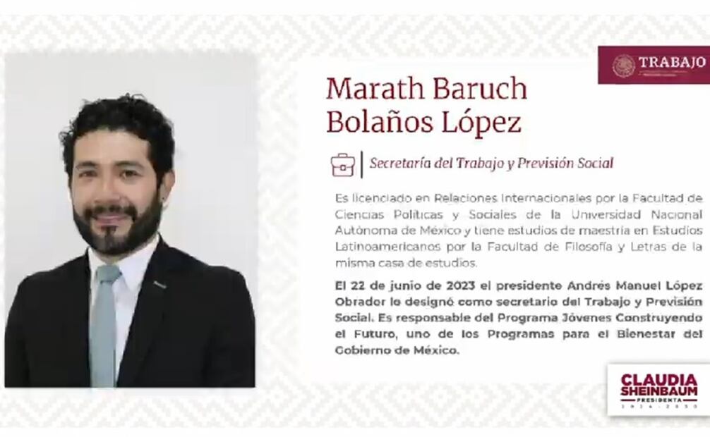 Marath Baruch Bolaños López, próximo secretario de Trabajo y Previsión Social de Sheinbaum. Foto: Captura de pantalla