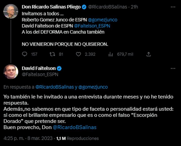 David Faitelson se lanza contra Ricardo Salinas Pliego y lo llama "Falso Escorpión Dorado"