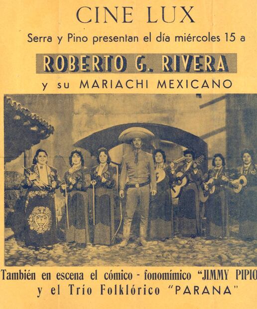 Promocional de una presentación del Mariachi Femenil Estrellas de México en Guatemala, al lado del cantante Roberto G. Rivera. Colección Particular, Cortesía.