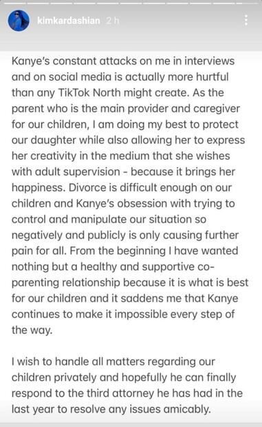 Kanye West y Kim Kardashian discuten en redes: su hija de 8 años ya tiene TikTok