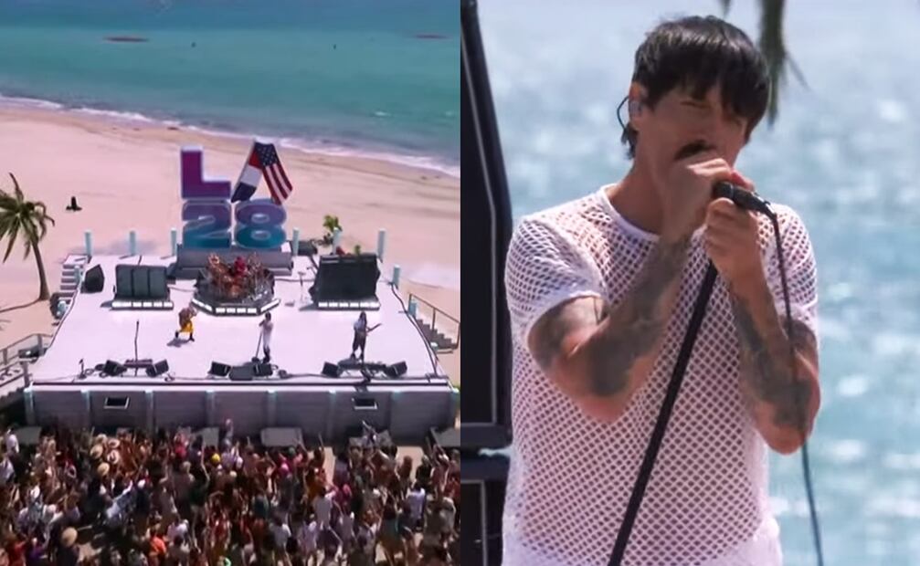 Red Hot Chilli Peppers en la clausura de los Juegos Olímpicos desde las playas de California.
Foto: Especial