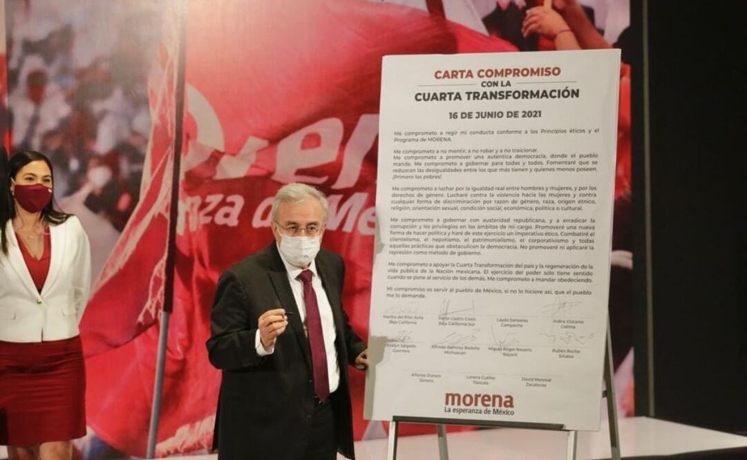 Foto de Rubén Rocha Moya como gobernador electo en 2021. (29/04/26) Foto: X @rochamoya_