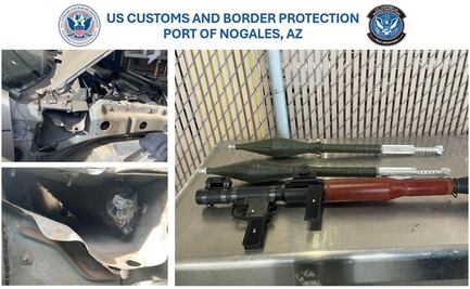 Confiscan lanzacohetes y 2 granadas a punto de ingresar a México por Nogales, Arizona; estaban escondidos en un vehículo