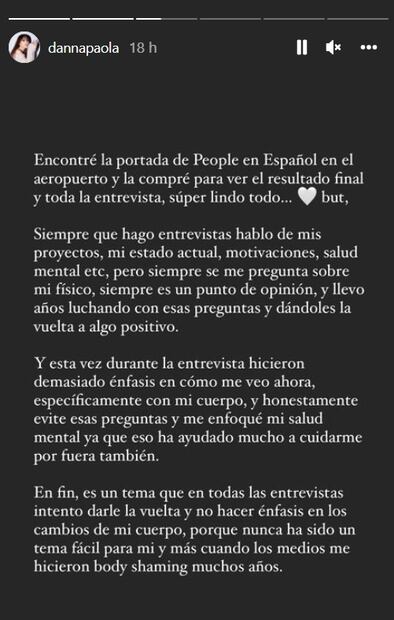 Danna Paola no habla de su cuerpo y explica por qué