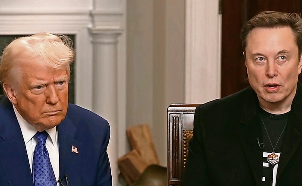Donald Trump, mandatario estadounidense, con Elon Musk, dueño de X y el consejero delegado de Tesla y de SpaceX, en una entrevista en Fox News. Foto: Tomada de video