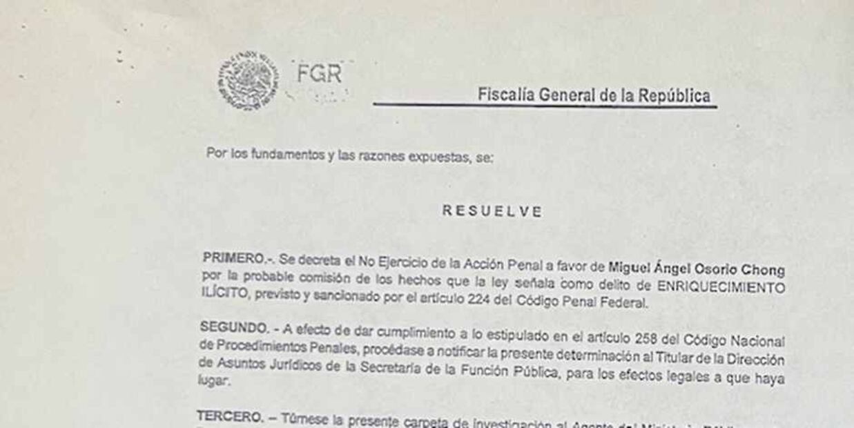 Dictamen donde se decreta el No Ejercicio de la Acción Penal en favor de Miguel Ángel Osorio Chong