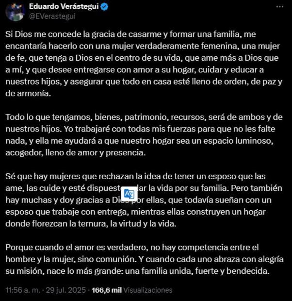 Verástegui publica mensaje sobre el matrimonio y su visión de la familia tradicional. Foto: Captura de pantalla