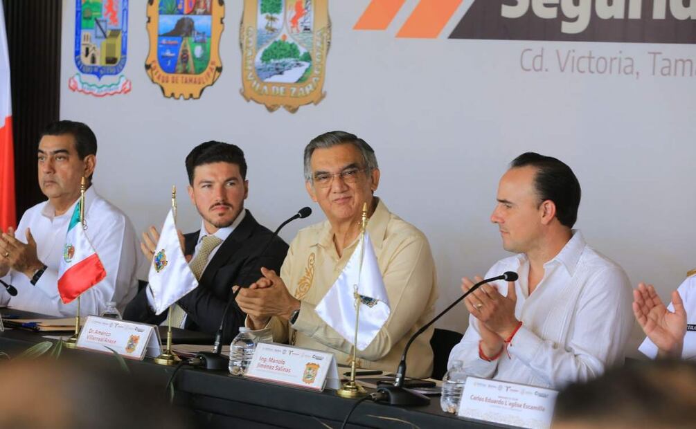 Gobernadores de Tamaulipas, Nuevo León y Coahuila durante la Tercera Reunión Regional Noreste de Seguridad Pública (03/06/2025). Foto: Especial