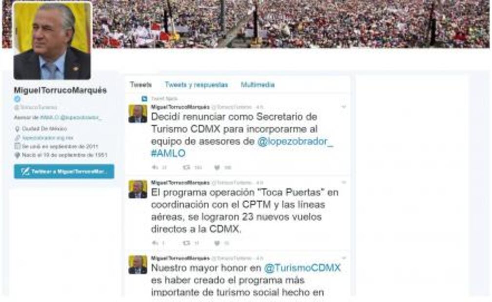 Torruco cambia status de Twitter a "asesor de AMLO"