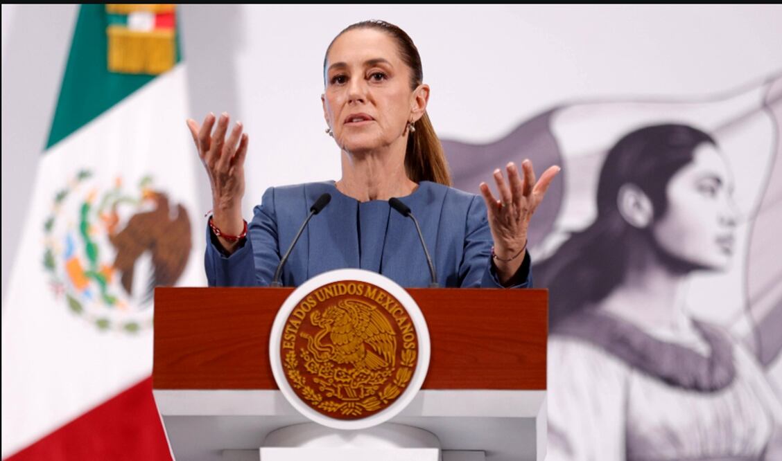 La presidenta Claudia Sheinbaum Pardo durante la mañanera del 20 de agosto de 2025. Foto: Diego Simón Sánchez/EL UNIVERSAL