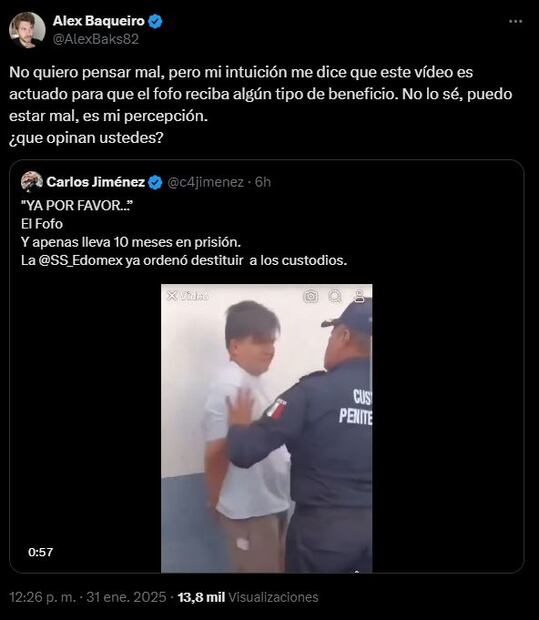 Alex Baqueiro reacciona a agresión a “Fofo” Márquez en penal de Barrientos. Foto: Captura de pantalla