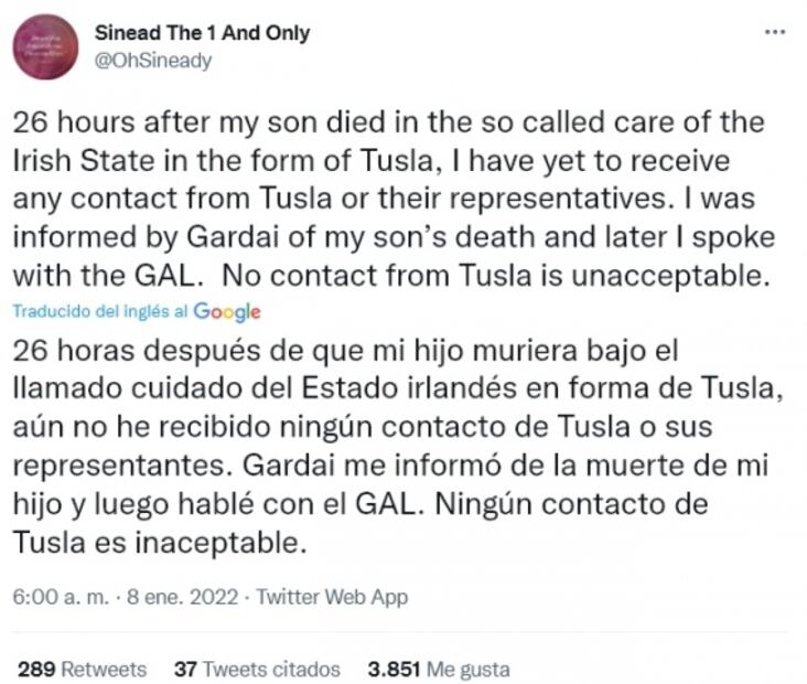 Tras la muerte de su hijo, Sinead O'Connor explota contra el Estado irlandés por no cuidarlo