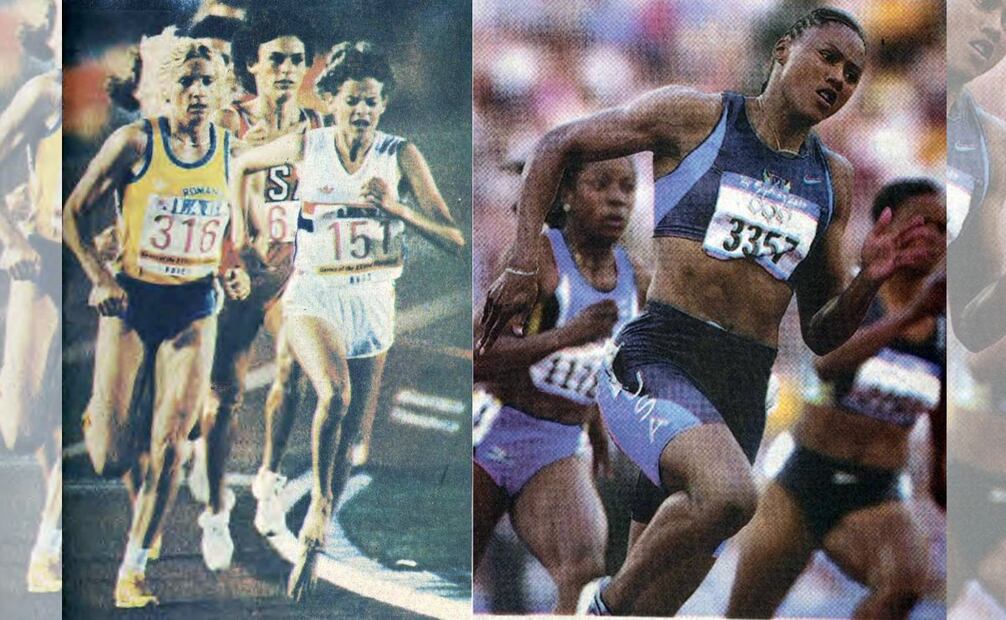 Una mención especial la merecen las primeras maratonistas olímpicas (izq.), ya que las mujeres participaron por primera vez en este deporte en los juegos de Los Ángeles 1984, luego de luchar por años contra el prejuicio de que correr era “un deporte de hombres”. A la derecha se ve la evolución de sus trajes para el año 2000, de lycra en dos piezas, desde el short corto o largo hasta el sostén deportivo. Archivo EL UNIVERSAL.