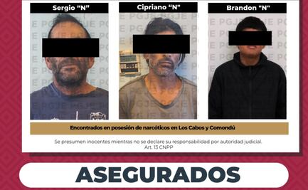 Detienen a tres sujetos tras operativo en Comondú y Los Cabos, BCS; les aseguran poco más de 400 dosis de drogas