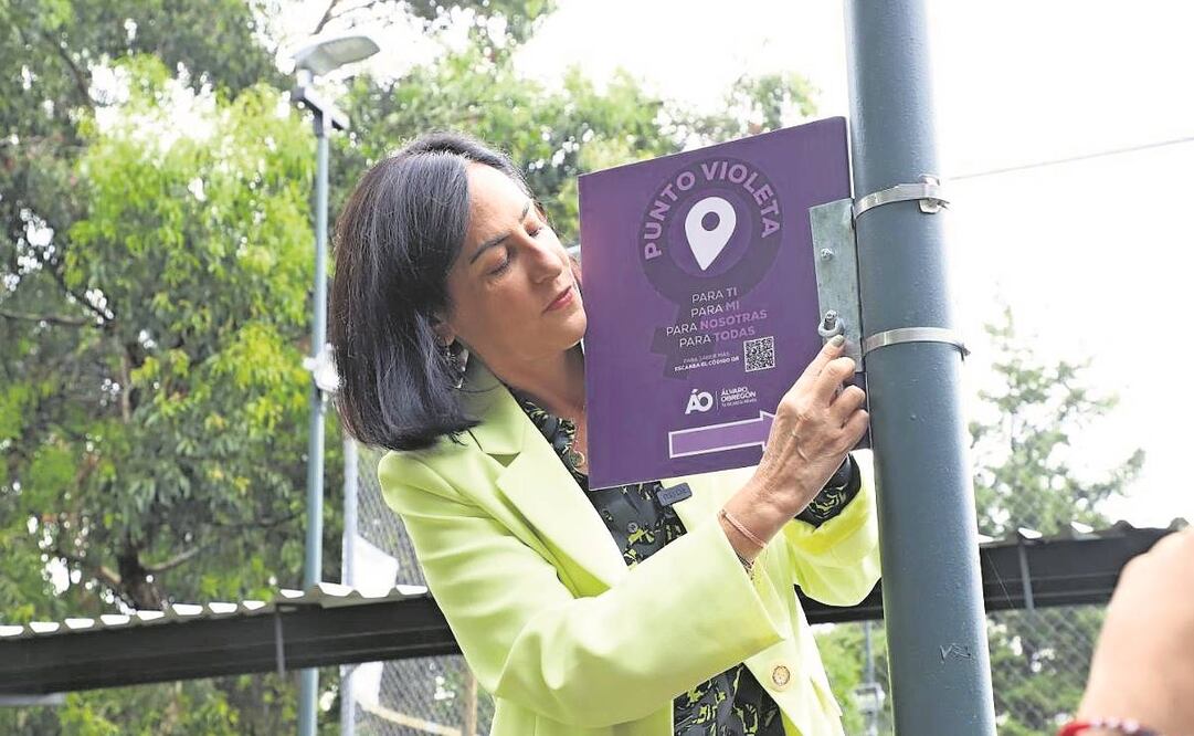 La alcaldesa de Álvaro Obregón, Lía Limón García, durante la instalación de un punto violeta. Foto: Especial