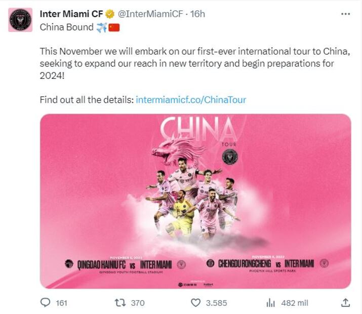 Tuit del Inter Miami - Foto: @InterMiamiCF en X, antes Twitter