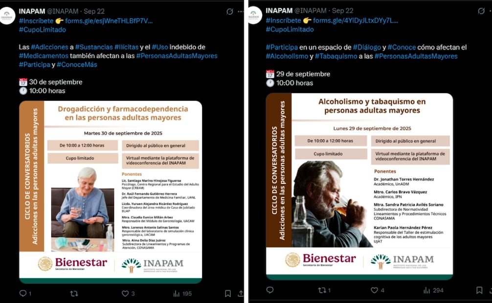 Además de descuentos en supermercados y transporte, el instituto lanzó un ciclo de conversatorios gratuitos sobre salud y bienestar para adultos mayores
Foto: Captura de pantalla en X