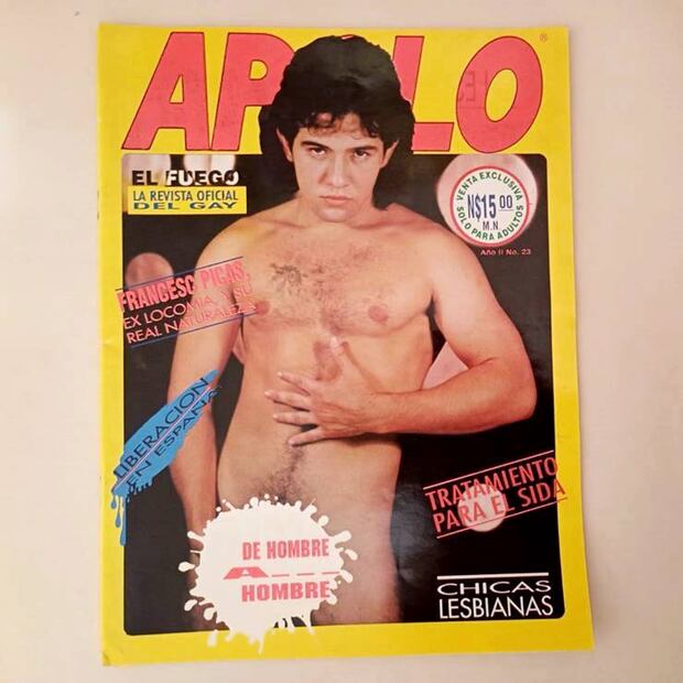 La revista Apolo cuyo slogan era “La revista oficial del gay” costaba 15 pesos y en este número ofrecía textos como De hombre a Hombre y Tratamiento contra el SIDA, entre otros. En la portada un ex integrante del grupo musical Locomía. Cortesía Alonso Hernández.