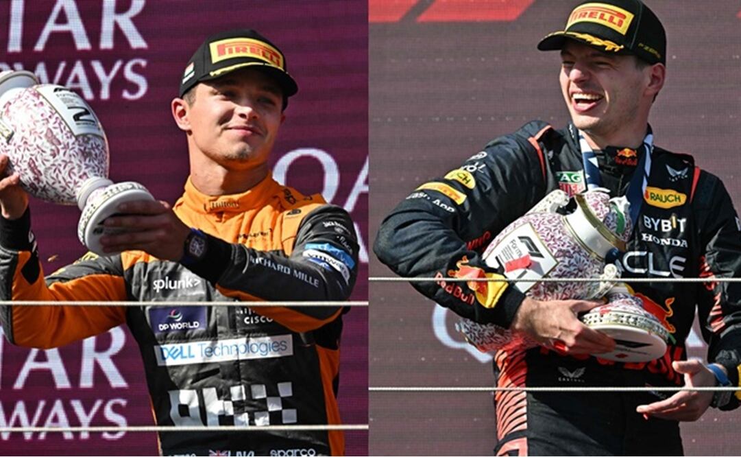 Lando Norris y Max Verstappen durante la premiación del Gran Premio de Hungría - Foto: Especial