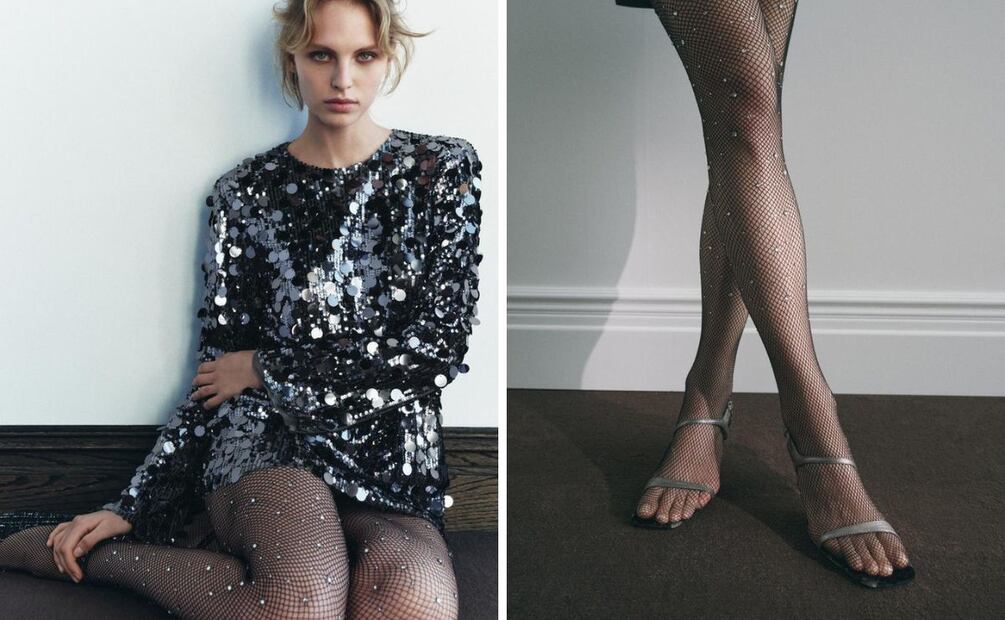En Año Nuevo puedes vestir varias piezas metalizadas. Este vestido se complementa con sandalias plateadas. Foto: Zara