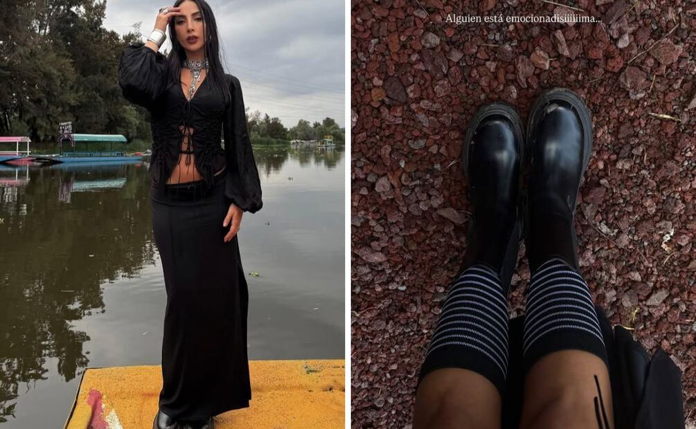 María Chacón muestra cómo lucir maxifalda y botas de suela track. Foto: Especial. Instagram @oficialmariachacon
