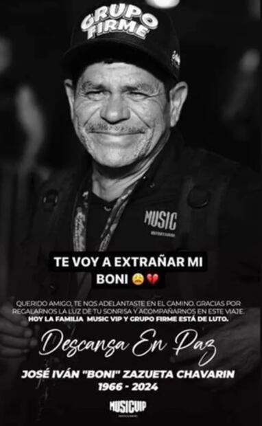 Boni falleció este sábado 27 de abril, a consecuencia de un paro cardiaco. Foto: Instagram.