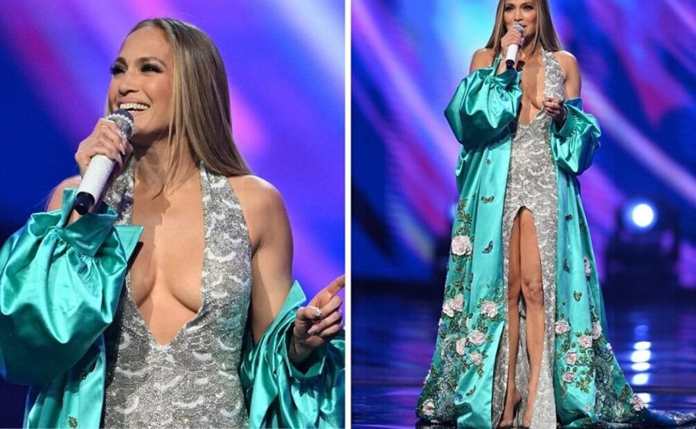El micrófono de JLo fue cuidadosamente adornado para que combinara con sus looks. Foto: AFP