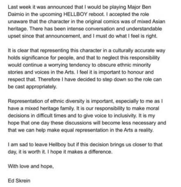 Ed Skrein abandona "Hellboy" tras críticas