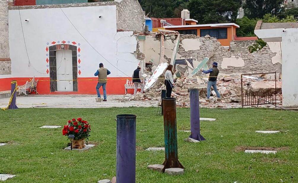 Así luce la iglesia considerada monumento histórico en Tlaxcala luego de la explosión (17/06/2025). Foto: Especial