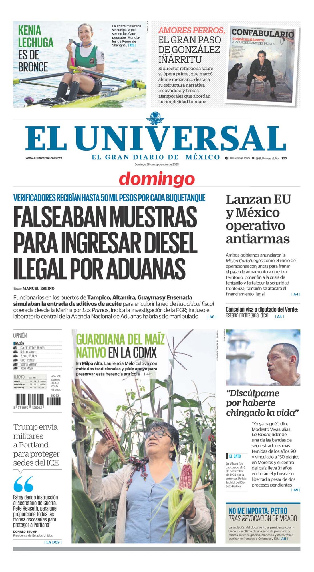 Portada impresa del 28 de septiembre de 2025