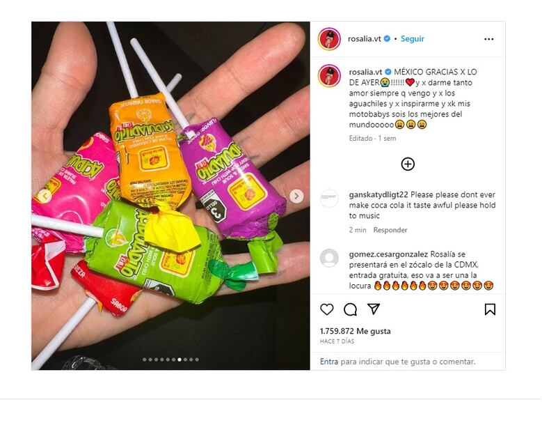 Rosalía se dijo fan de México y su cultura. Foto: Instagram @rosalia.vt