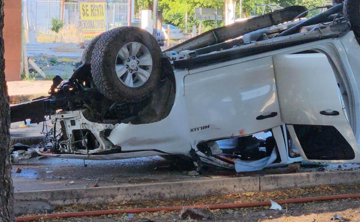 Comandante de Policía Municipal de Culiacán sufre atentado; su vehículo volcó tras el ataque.
Foto: Especial.